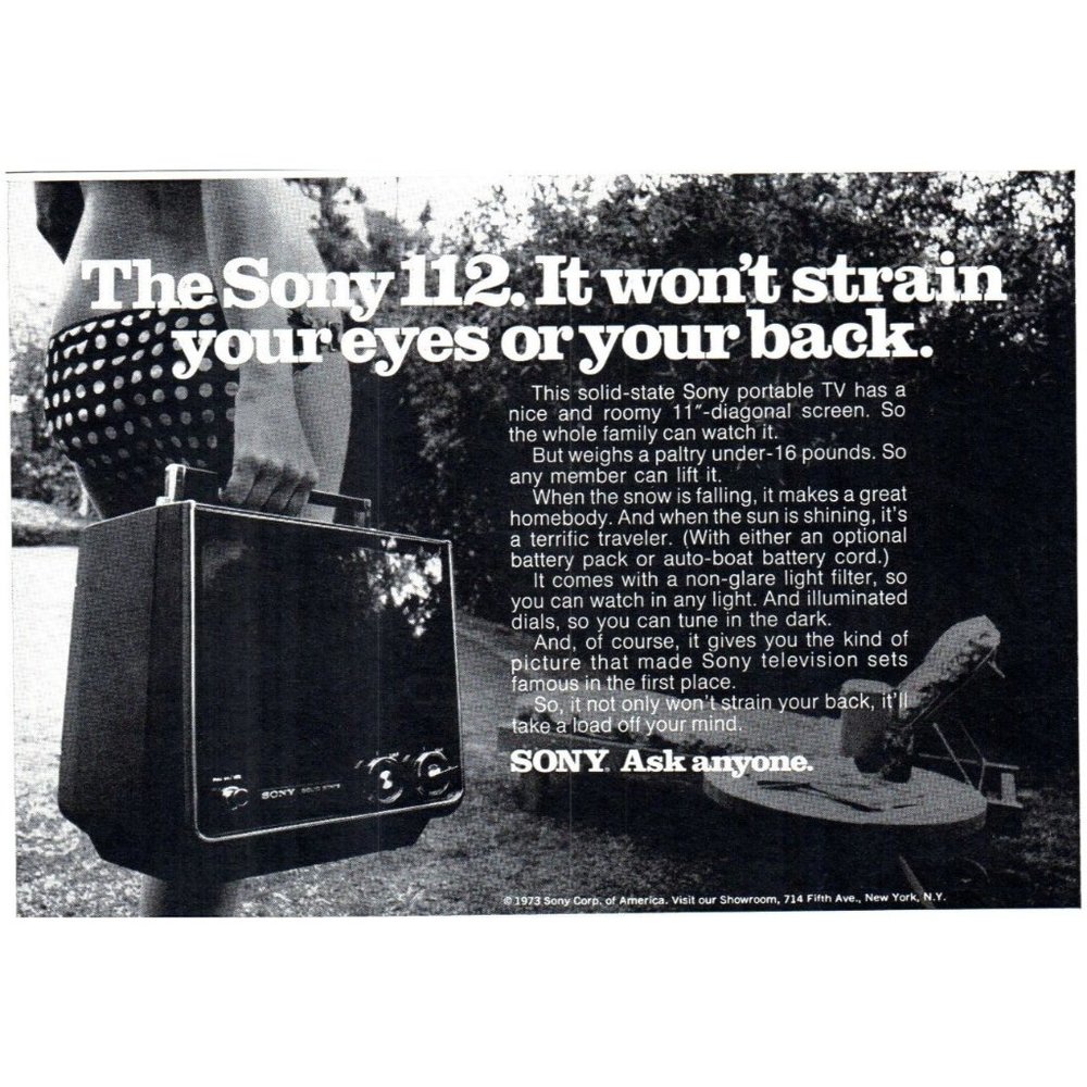 1978 Sony 112 Portable TV Vintage Print Ad Summer Polka Dot Bikini Bottom Art